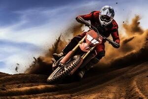 AI generated Motocross crossing dirt. Generate Ai photo