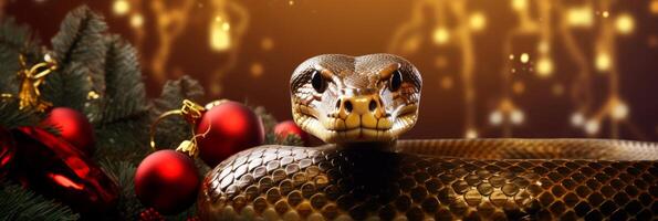 AI Generated Snake as a symbol of 2025 on New Year background with space for text photo