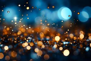 AI generated Bokeh blue lighting with black for background.  Generative AI photo