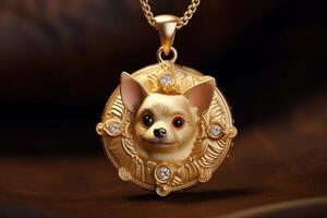 AI generated Pet golden necklace tag pendant. Generate Ai photo