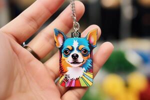 AI generated Engraved Pet golden necklace tag banner. Generate Ai photo