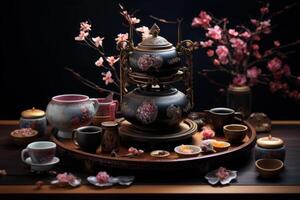 AI generated Traditional Tea party set oriental. Generate Ai photo