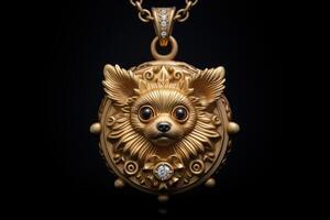 AI generated Exquisite Pet golden necklace tag pendant. Generate Ai photo