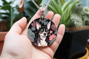 AI generated Pet golden necklace tag banner. Generate Ai photo