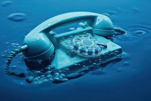 ai generado sumergido teléfono en azul agua. generar ai foto