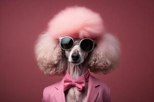 AI generated Vibrant Photo stylish glamorous poodle with pink fur. Generate ai
