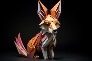 AI generated Handcrafted Origami colorful fox. Generate Ai photo