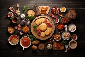 AI generated Appetizing Top view paellas food. Generate Ai photo