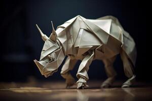 ai generado Exquisito origami vistoso rinoceronte. generar ai foto