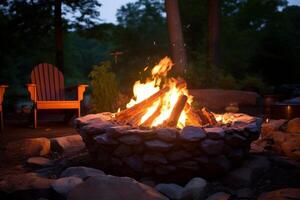 AI generated Cozy Fire pit outdoor. Generate Ai photo