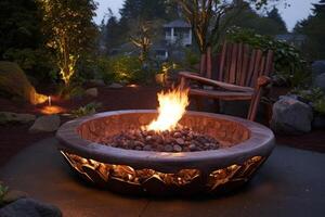 AI generated Fire pit outdoor. Generate Ai photo