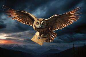 AI generated Nocturnal Owl fly envelope. Generate Ai photo