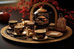AI generated Tea party set oriental. Generate Ai photo