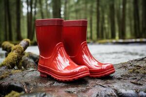 AI generated Pair red rubber boots. Generate Ai photo