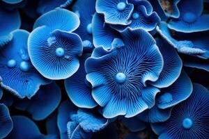 AI generated Blue mushroom closeup background. Generate Ai photo