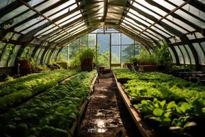 AI generated Organic farm greenhouse. Generate ai photo