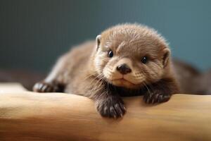 AI generated Otter baby lying. Generate Ai photo