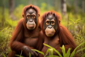 AI generated Gentle Orangutans animals nature. Generate Ai photo