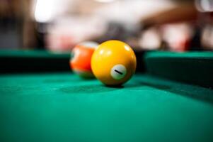 Closeup shot of billiard balls on a pool table photo
