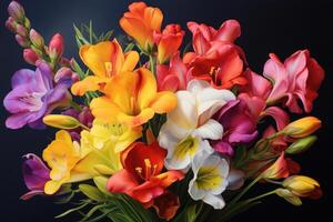 AI generated Colorful Painting freesias. Generate Ai photo