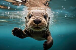 AI generated Nimble Otter underwater. Generate Ai photo