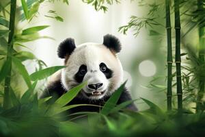 AI generated Tranquil Panda bamboo background. Generate Ai photo