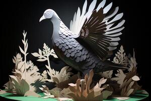 AI generated Innovative Paper cut pigeon fly. Generate Ai photo