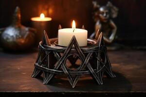 AI generated Pentagram candle holder. Generate Ai photo