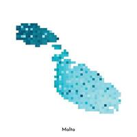 Vector isolated geometric illustration with simple icy blue shape of Malta map. Pixel art style for NFT template. Dotted logo with gradient texture for design on white background