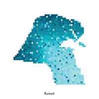 Vector isolated geometric illustration with simple icy blue shape of Kuwait map. Pixel art style for NFT template. Dotted logo with gradient texture for design on white background