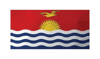 Vector illustration. Official ensign of Kiribati. National flag with sea, bird, sun on red background. Creative design in low poly style with triangular shapes.