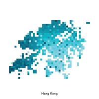 Vector isolated geometric illustration with simple icy blue shape of Hong Kong map. Pixel art style for NFT template. Dotted logo with gradient texture for design on white background