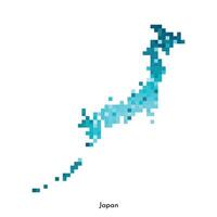 Vector isolated geometric illustration with simple icy blue shape of Japan map. Pixel art style for NFT template. Dotted logo with gradient texture for design on white background