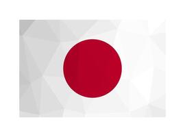 Vector isolated illustration. National Japanese flag with white background, red circle. Official symbol of Japan, Hinomaru. Creative design in low poly style with triangular shapes.