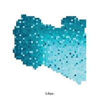 Vector isolated geometric illustration with simple icy blue shape of Libya map. Pixel art style for NFT template. Dotted logo with gradient texture for design on white background