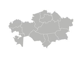 Vector isolated illustration of simplified administrative map of Kazakhstan. Borders of the provinces, regions. Grey silhouettes. White outline.