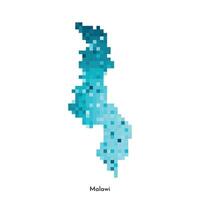 Vector isolated geometric illustration with simple icy blue shape of Malawi map. Pixel art style for NFT template. Dotted logo with gradient texture for design on white background