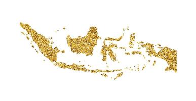 Vector isolated illustration with simplified Indonesia map. Decorated by shiny gold glitter texture. New Year and Christmas holidays' decoration for greeting card.