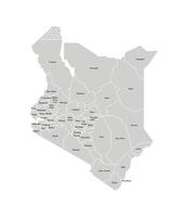 Vector isolated illustration of simplified administrative map of Kenya. Borders and names of the counties, regions. Grey silhouettes. White outline