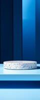 AI generated Elegant Blue Terrazzo Product Stand with Sparkling Backdrop photo