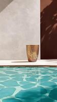 AI generated Chic Terrazzo Podium with Golden Highlights for Premium Displays photo