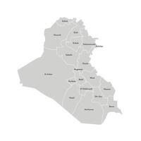 Vector isolated illustration of simplified administrative map of Iraq. Borders and names of the governorates, regions. Grey silhouettes. White outline