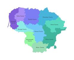 vector aislado ilustración de simplificado administrativo mapa de Lituania. fronteras y nombres de el condados multi de colores siluetas