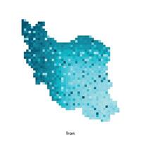 Vector isolated geometric illustration with simple icy blue shape of Iran map. Pixel art style for NFT template. Dotted logo with gradient texture for design on white background