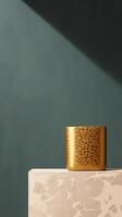 AI generated Stylish Terrazzo Podium with Golden Lines for Modern Merchandising photo