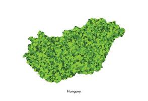 Vector isolated simplified illustration icon with bright green silhouette of Hungary map. Grassy texture effect. Environmental protection. Sigh for ecological problem on the area and save nature