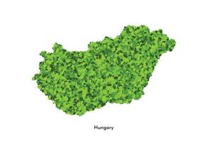 Vector isolated simplified illustration icon with bright green silhouette of Hungary map. Grassy texture effect. Environmental protection. Sigh for ecological problem on the area and save nature