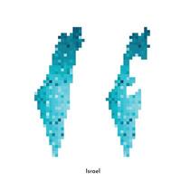 Vector isolated geometric illustration with simple icy blue shape of Israel map including and without disputed areas. Pixel art style for NFT template. Dotted logo with gradient texture