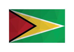 Vector illustration. Official ensign of Guyana. National flag with red, yellow triangulars on green background. Creative design in low poly style with triangular shapes.