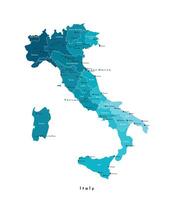 Vector modern isolated illustration. Simplified administrative map of Italy. White background and outlines. Names of italian cities and regions.